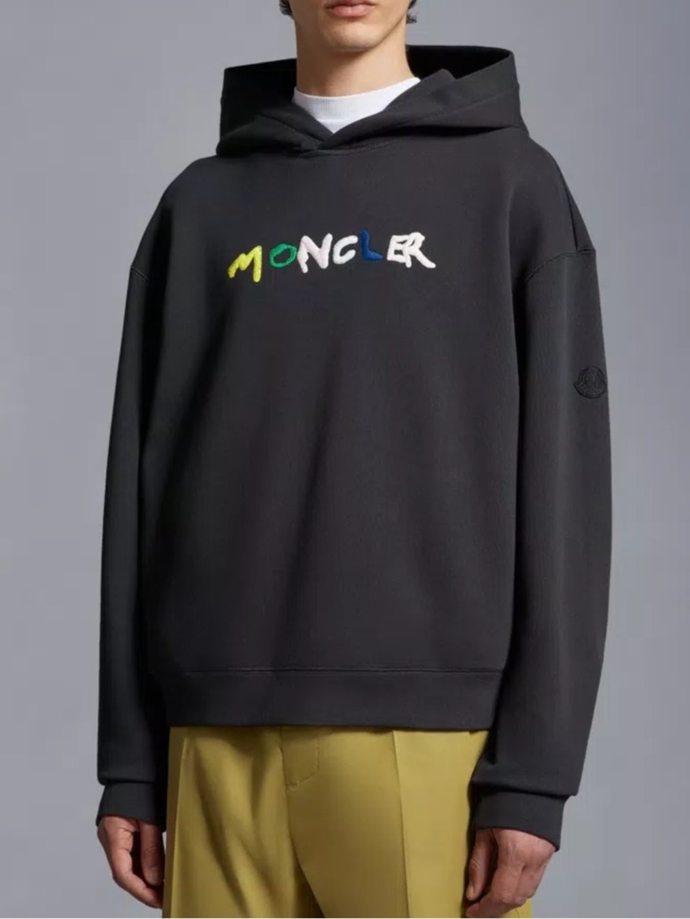 MONCLER Embroidered Logo Hooded Sweatshirt Black Medium